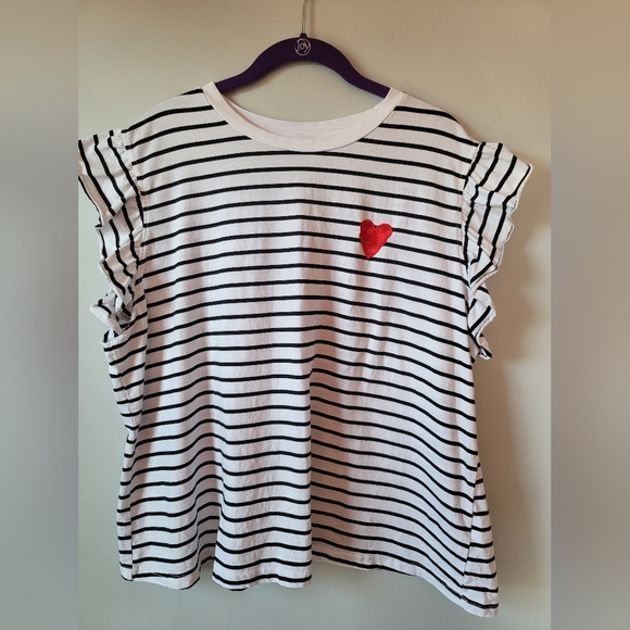 SHEIN Tops - Ruffle sleeve striped tee with embroidered heart 18/20, 4xl